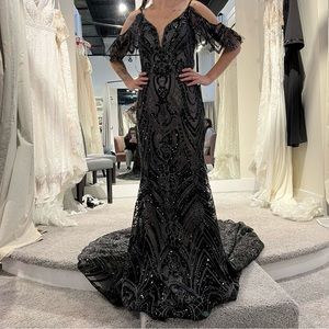 Stacy bridal and prom brand new black and Crystal sequence wedding dress.